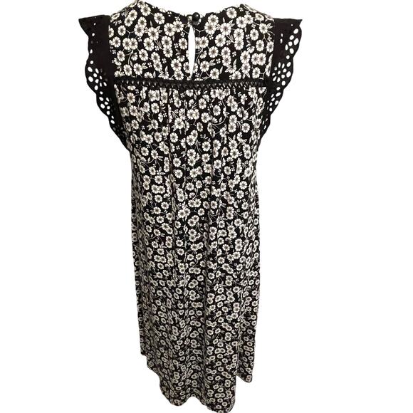 LOFT Black Floral Swing Dress Womens Small/Medium Boho Knit Casual Feminine - Picture 5 of 9